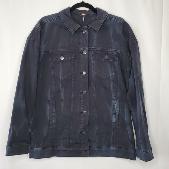 Free People Oversized Jean Jacket Size M Black Wash Faded Denim Grunge Western - Picture 13 of 13